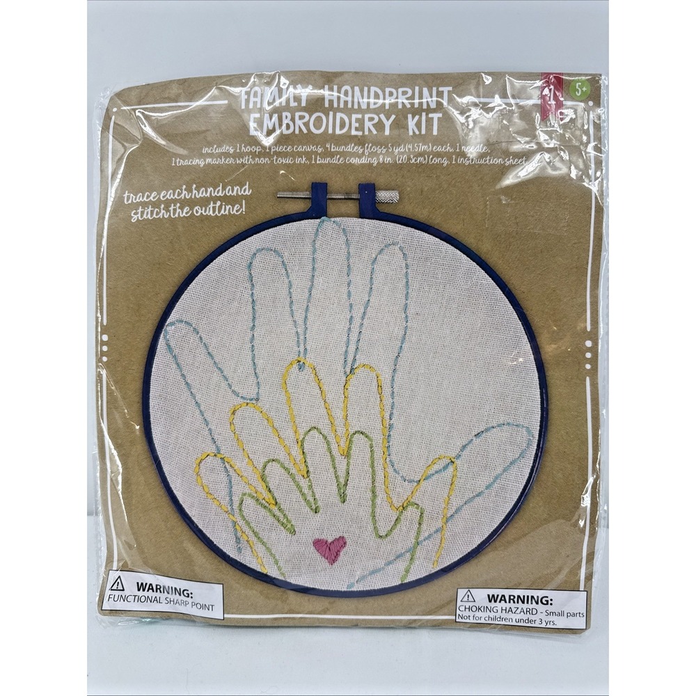 Family Handprints Embroidery Kit Complete New in Package mom dad child outline